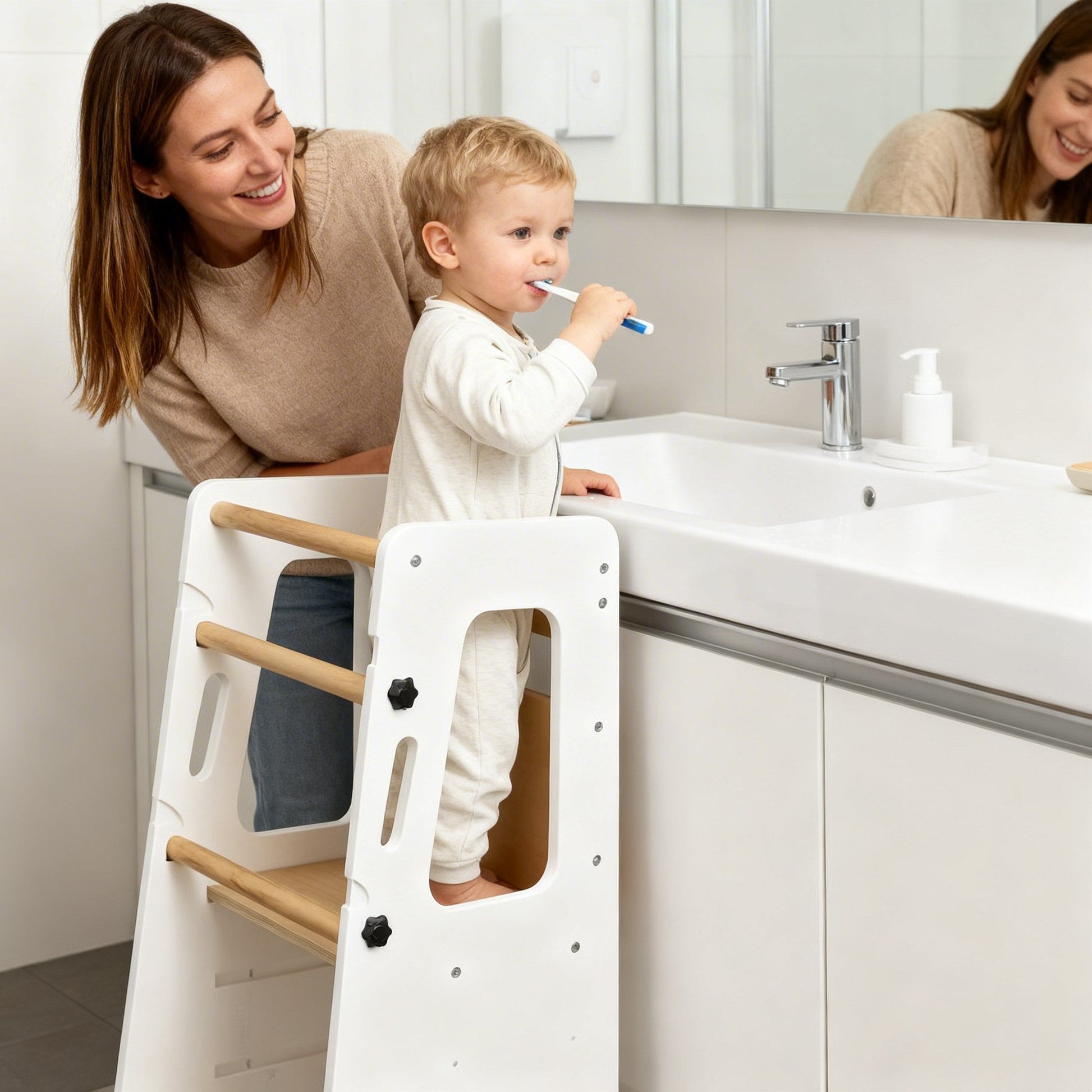 Adjustable learning tower for growing kids with long term everyday use