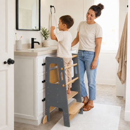 Adjustable wooden learning tower