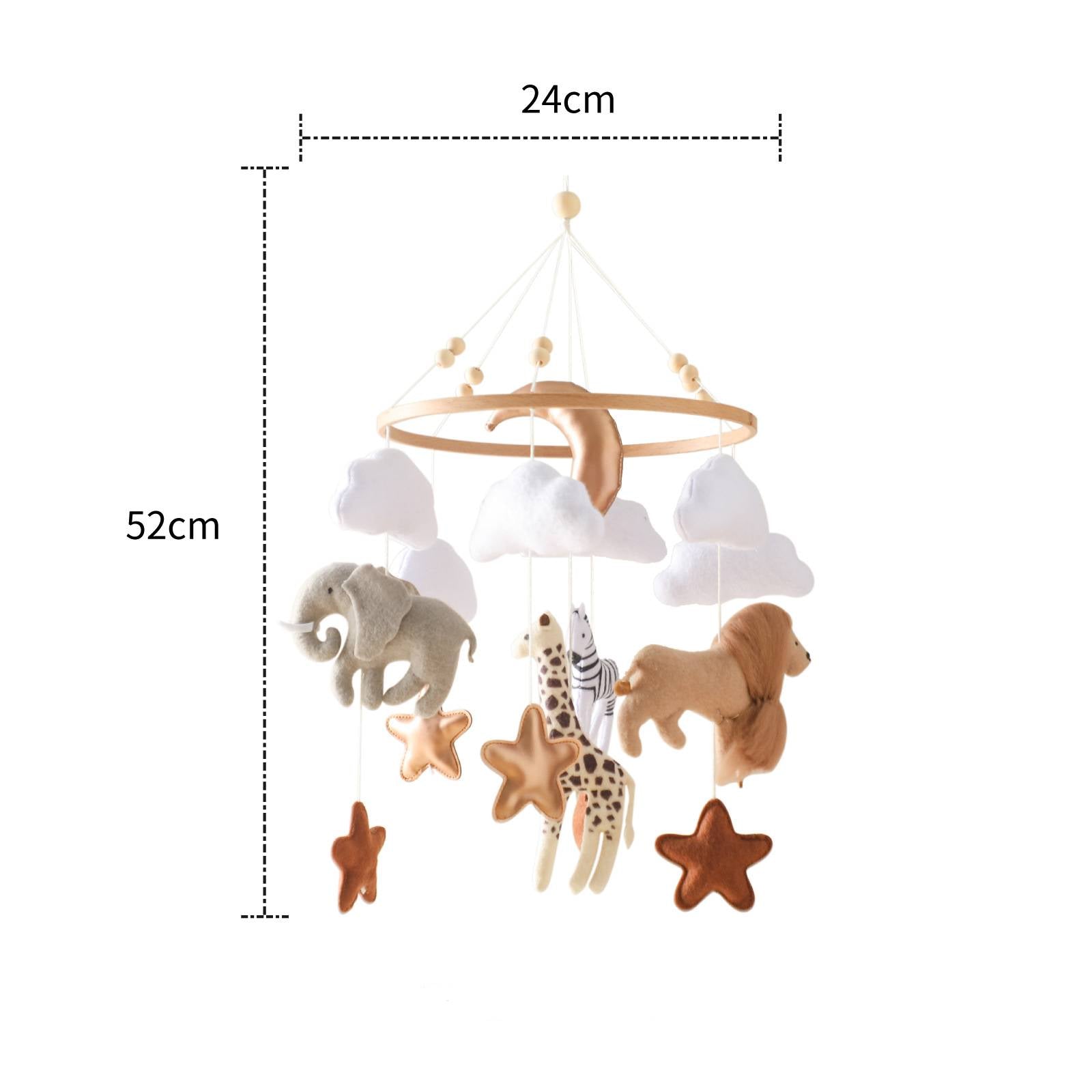 Handmade baby mobile crafted from natural felt wood and cotton materials
