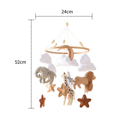 Handmade baby mobile crafted from natural felt wood and cotton materials