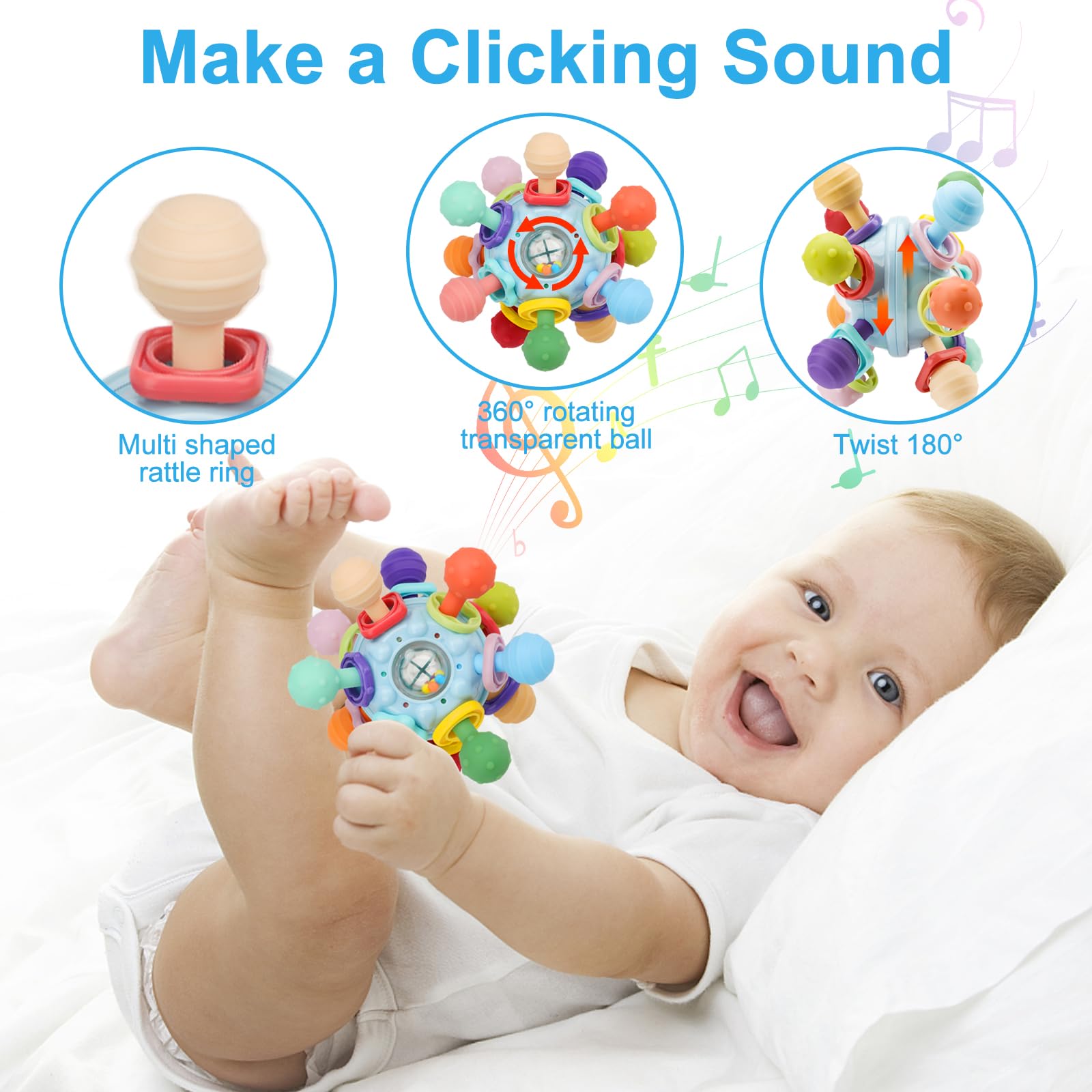 baby rattle toy with colorful rotating rings
