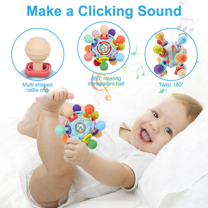 baby rattle toy with colorful rotating rings
