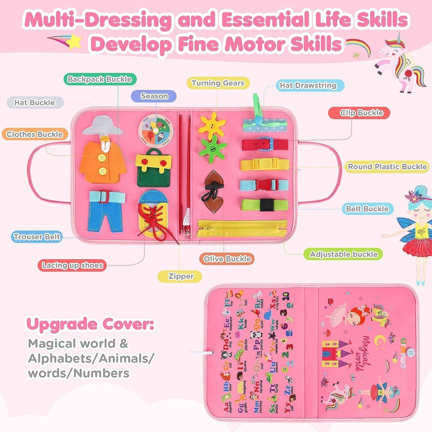 10-Page Felt Busy Board Quiet Book - Magic World Theme for kids and family play, image 6