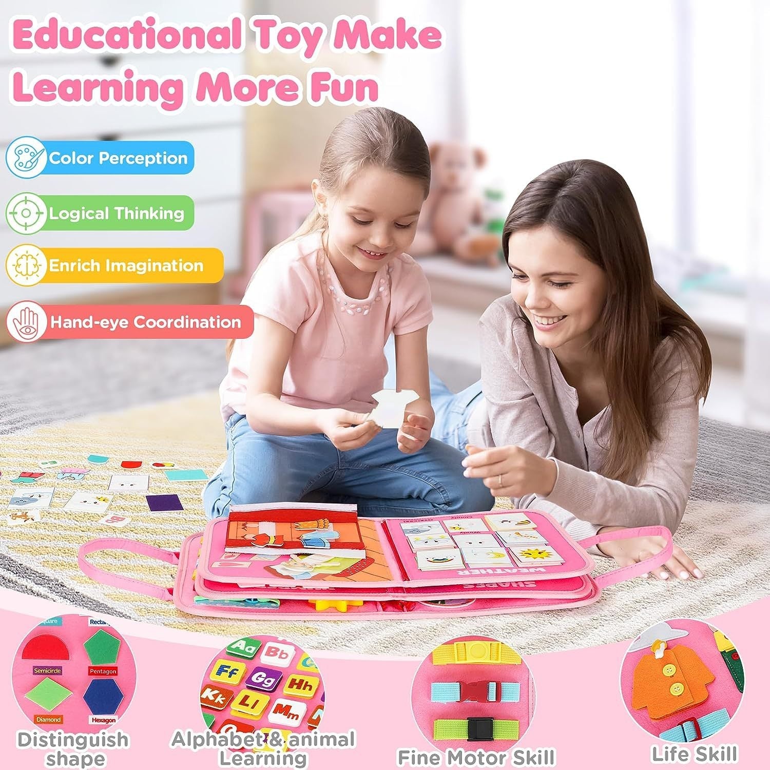 10-Page Felt Busy Board Quiet Book - Magic World Theme for kids and family play, image 2