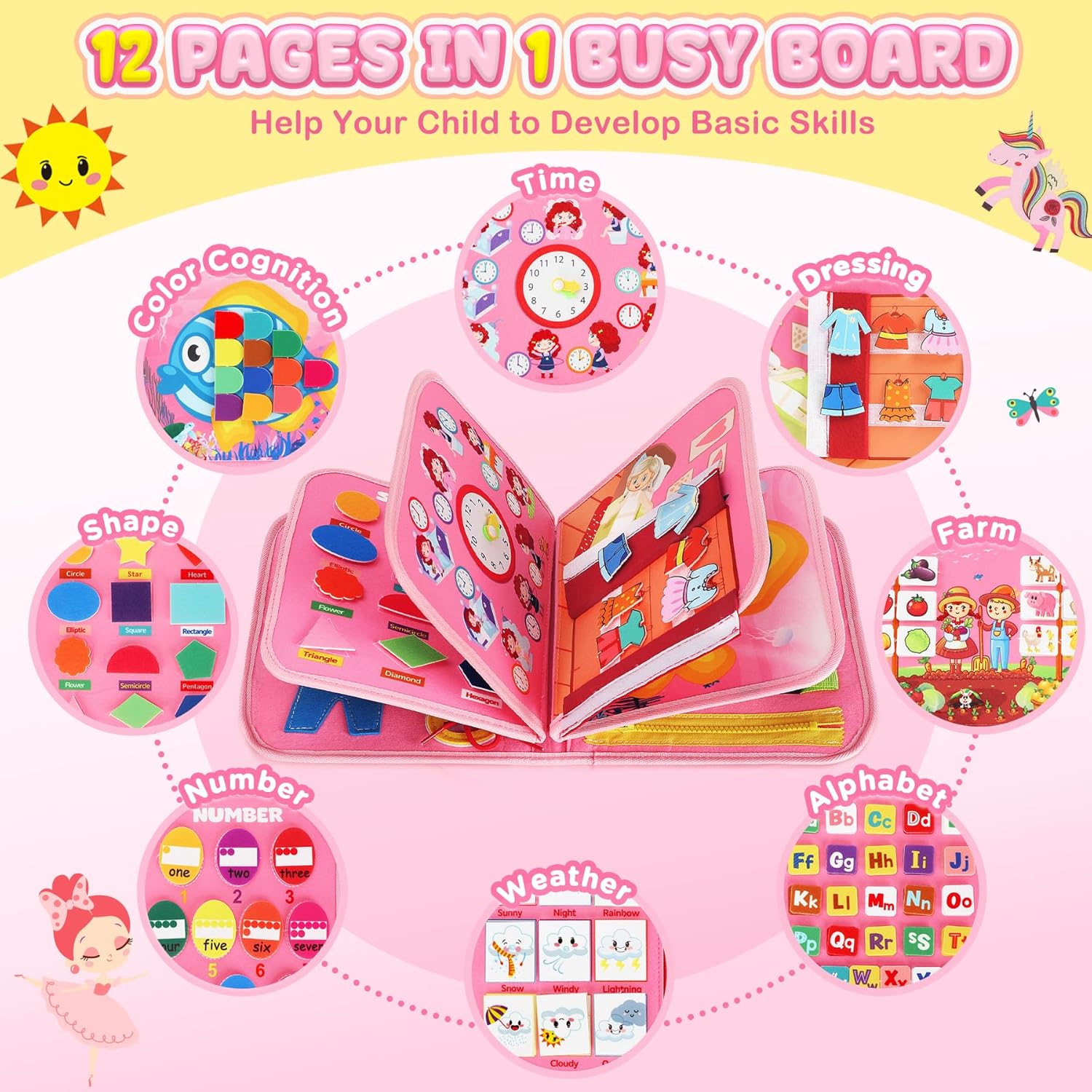 10-Page Felt Busy Board Quiet Book - Magic World Theme for kids and family play, image 4