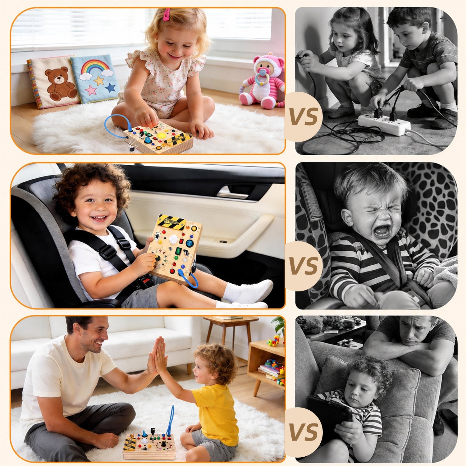 Busy board activity toy for toddlers during car rides and travel