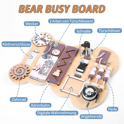 Bear Theme Wooden Busy Board for kids and family play, image 4