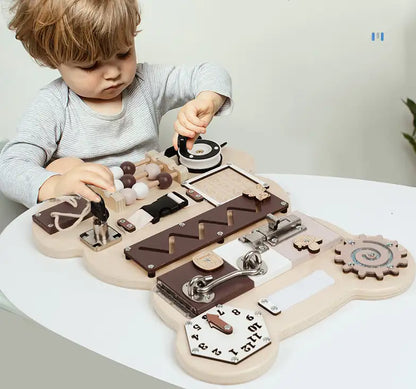 Bear Theme Wooden Busy Board for kids and family play, image 7