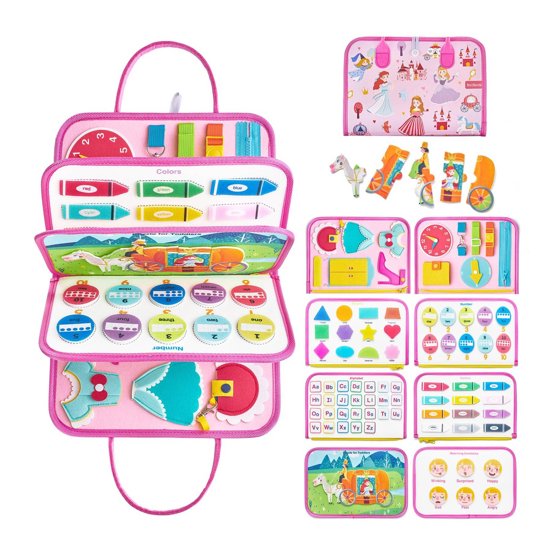 8-Page Felt Busy Board Quiet Book - Princess Theme for kids and family play, image 1