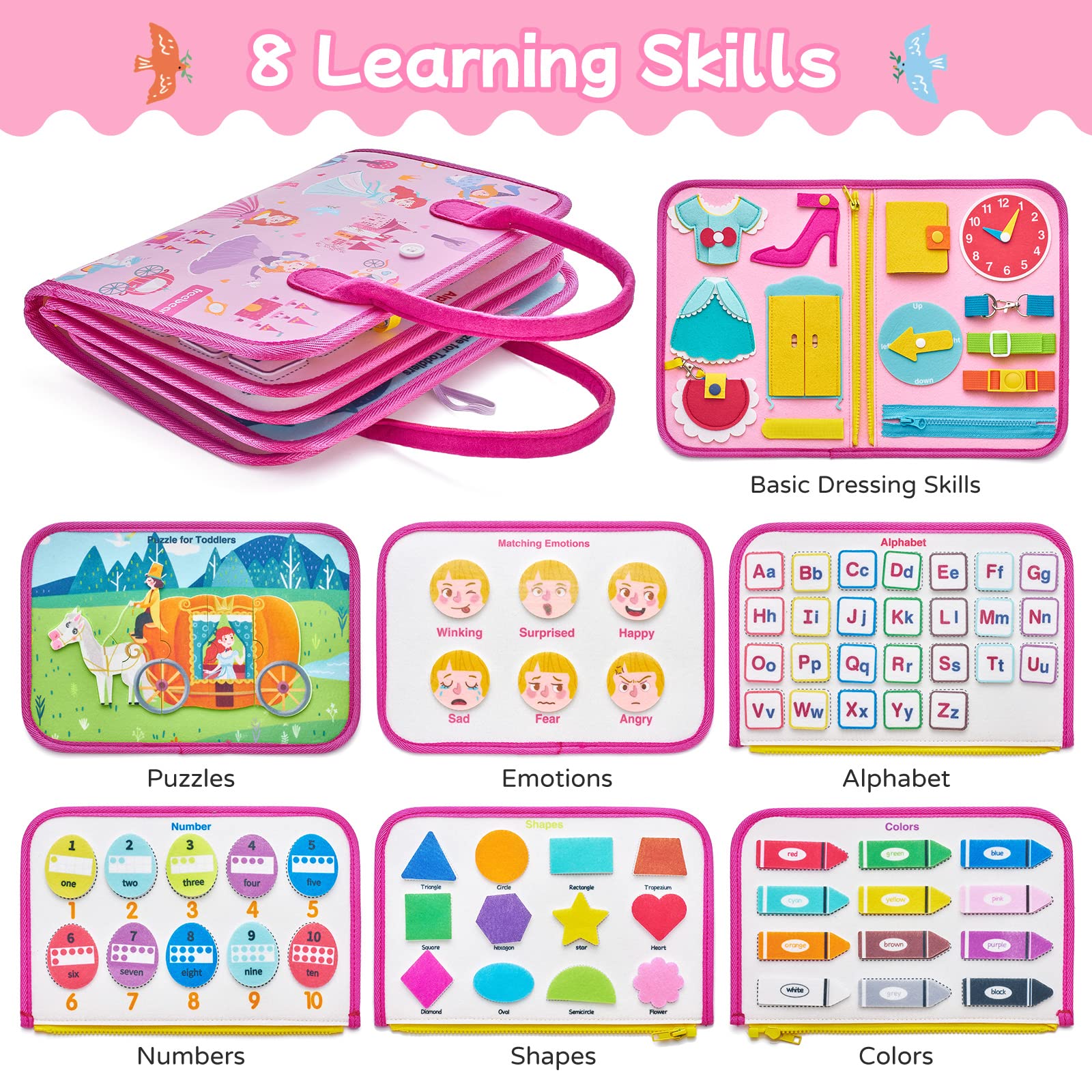 8-Page Felt Busy Board Quiet Book - Princess Theme for kids and family play, image 4