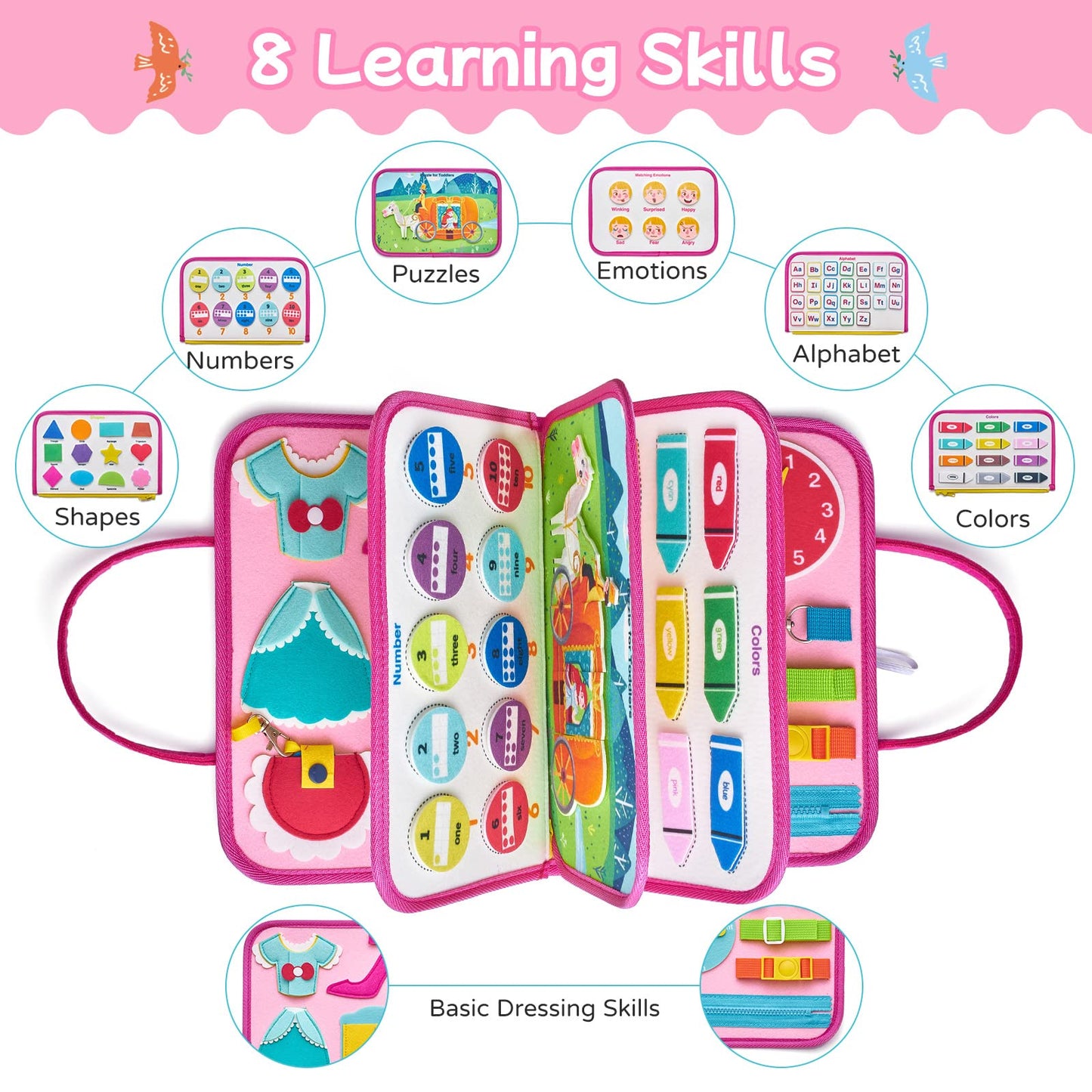 8-Page Felt Busy Board Quiet Book - Princess Theme for kids and family play, image 5