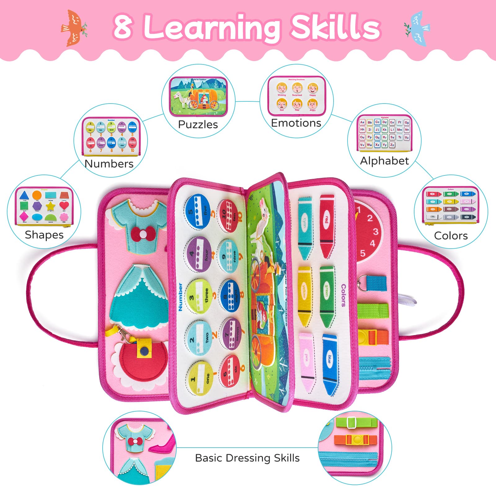 8-Page Felt Busy Board Quiet Book - Princess Theme for kids and family play, image 5