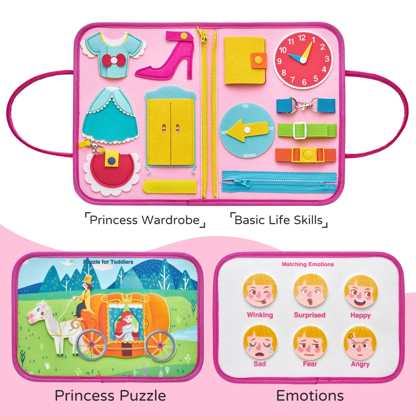 8-Page Felt Busy Board Quiet Book - Princess Theme for kids and family play, image 3
