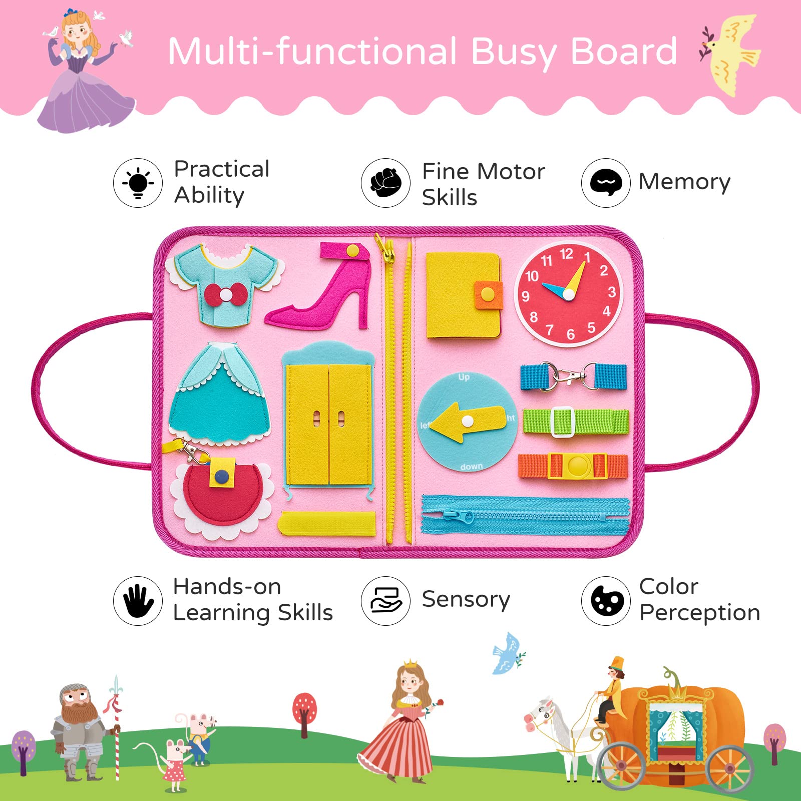 8-Page Felt Busy Board Quiet Book - Princess Theme for kids and family play, image 6