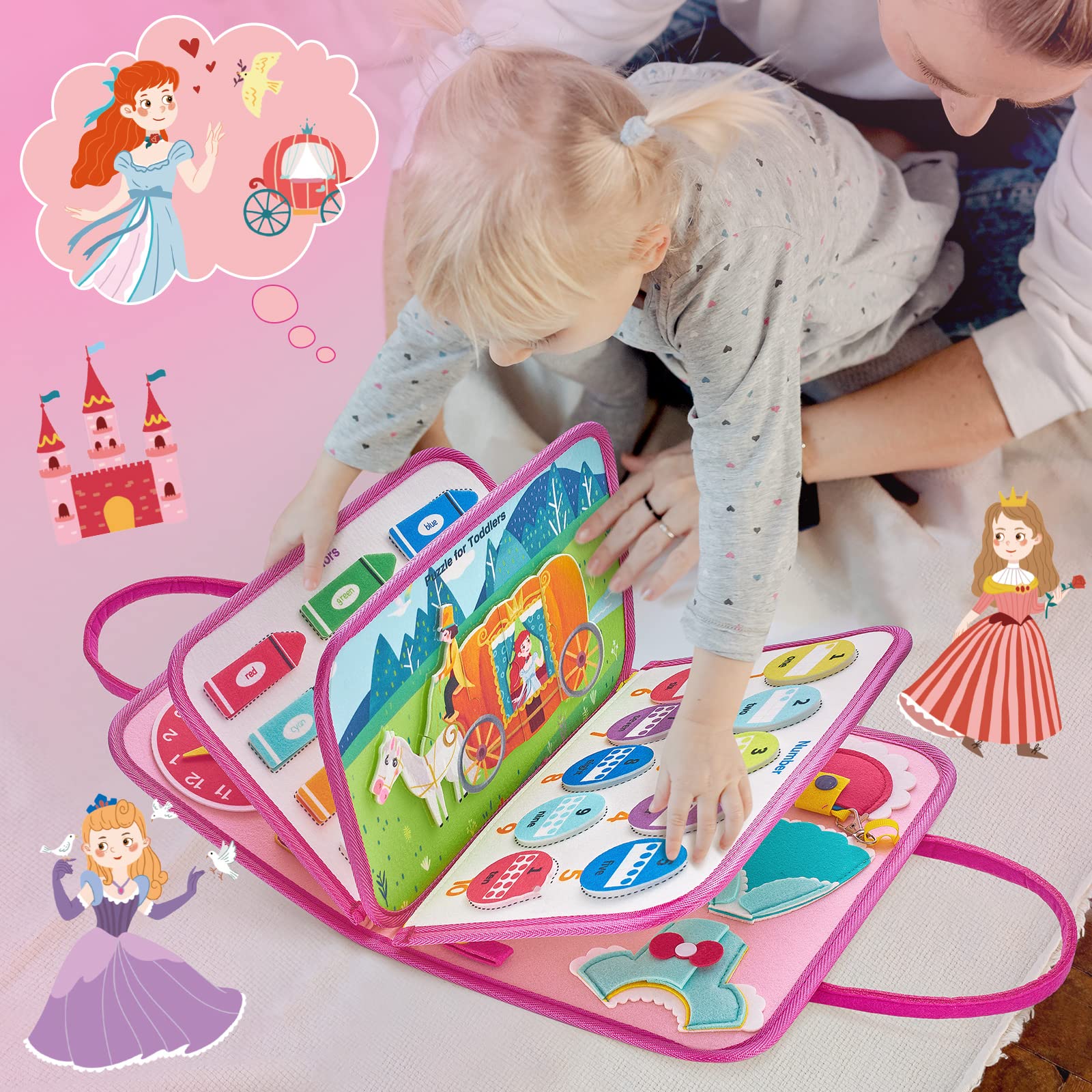 8-Page Felt Busy Board Quiet Book - Princess Theme for kids and family play, image 7