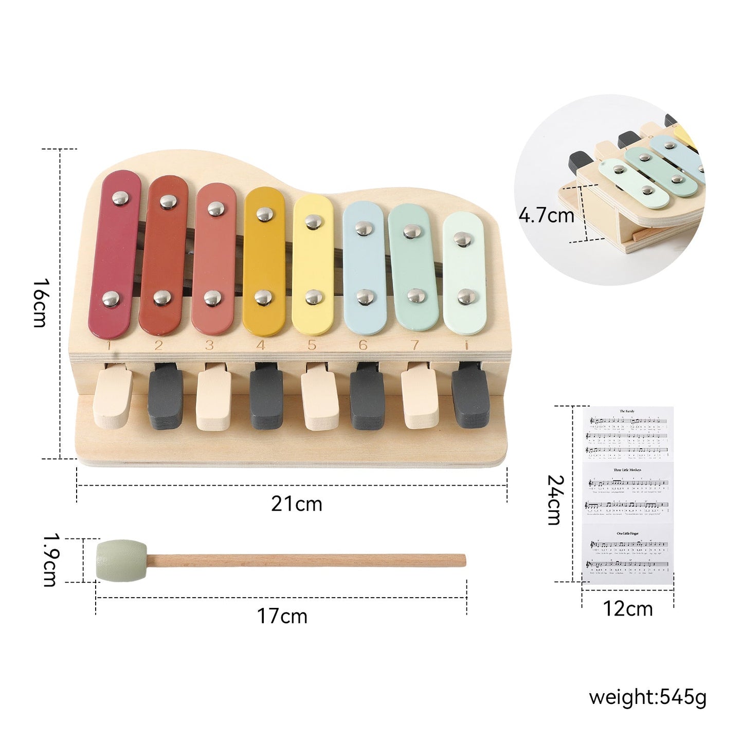 Child playing wooden xylophone musical toy