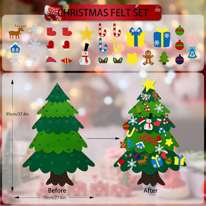 Felt Christmas tree toy set with colorful ornaments
