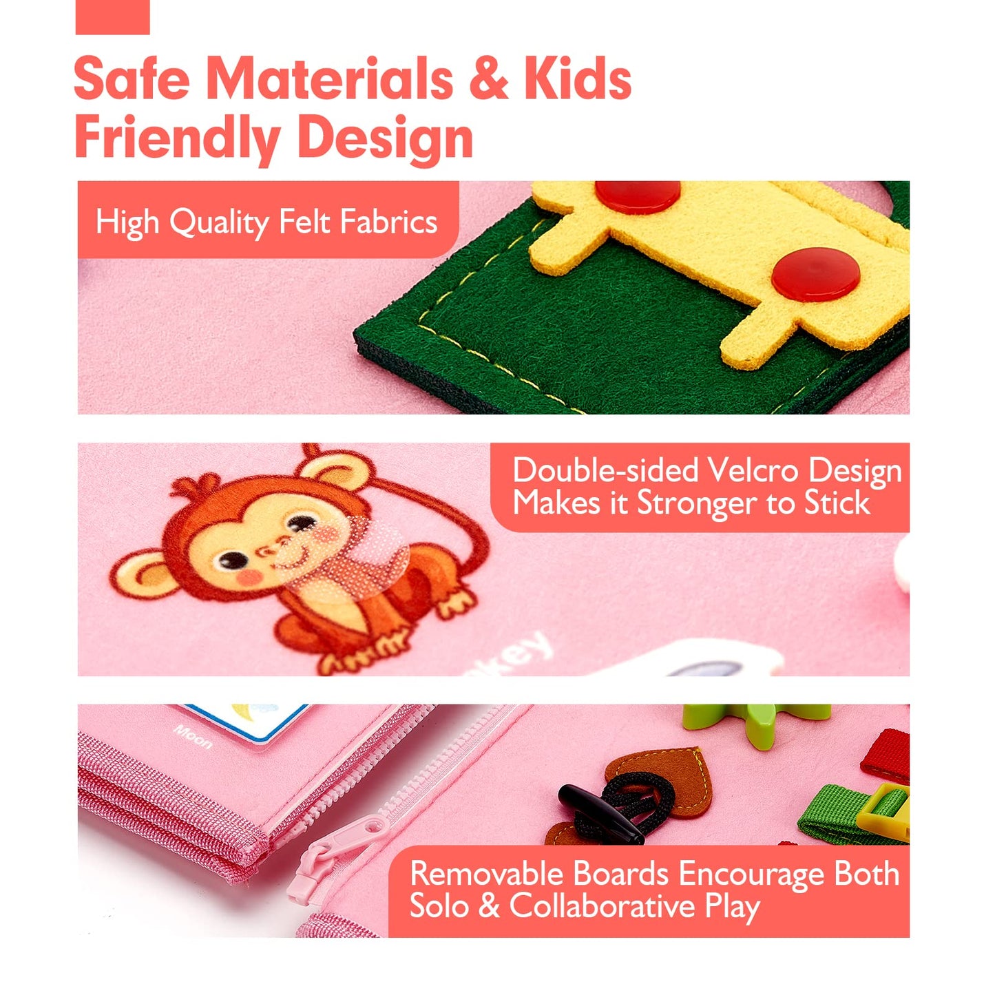 Sensory busy board helping children learn colors through matching