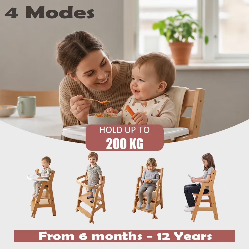 Convertible baby high chair that transforms into a toddler chair for growing children