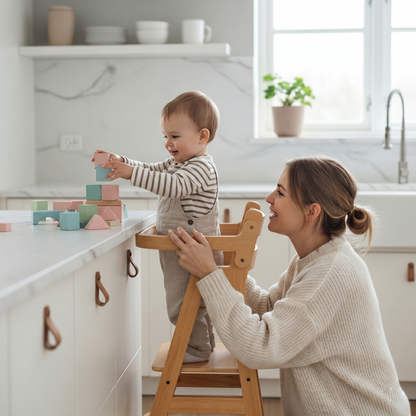 Convertible high chair with Montessori inspired design for independent learning