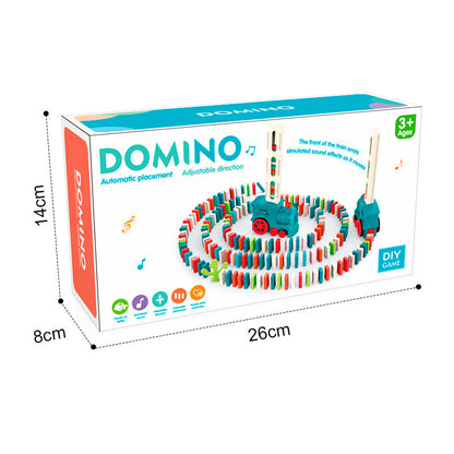 Automatic domino train with lights and music for interactive play