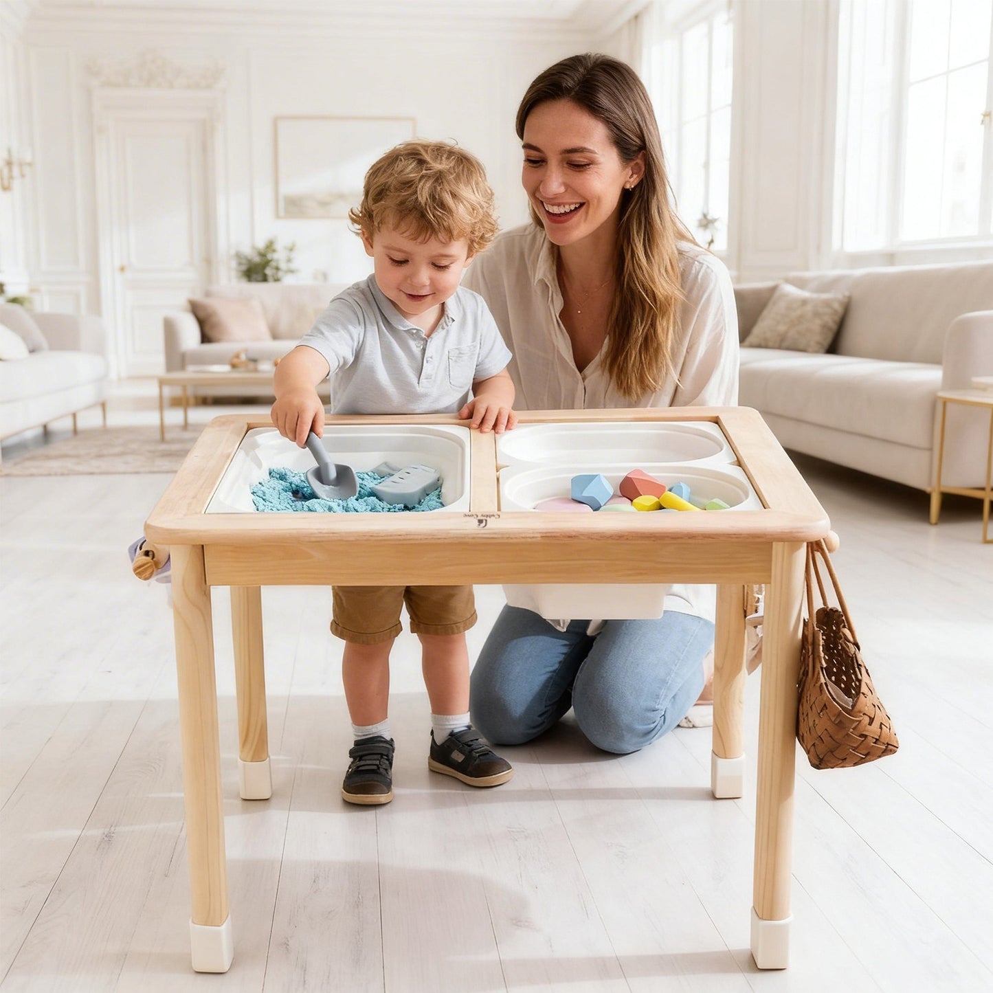 Activity table supporting toddler fine motor skill development
