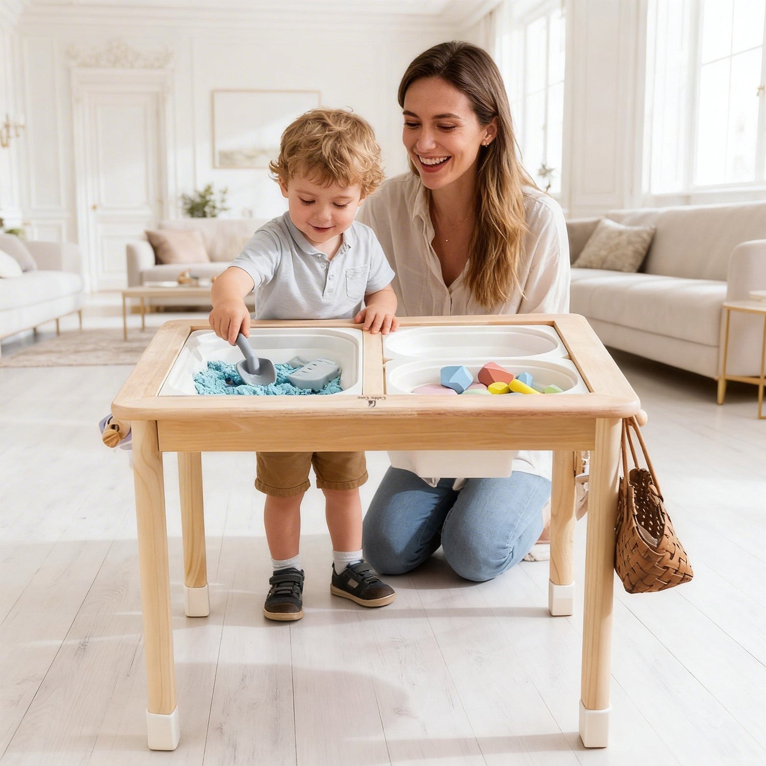 Activity table supporting toddler fine motor skill development
