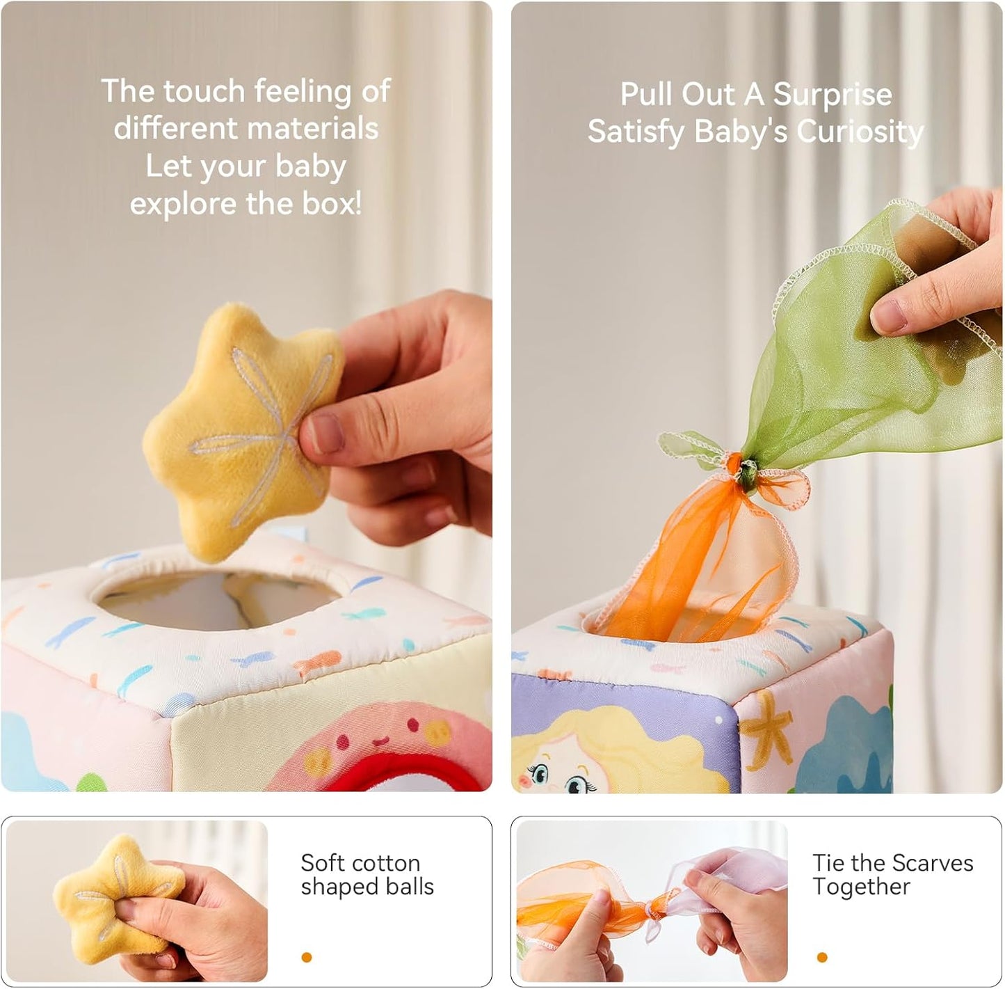 Fine motor skills toy for babies practicing grasping and pulling