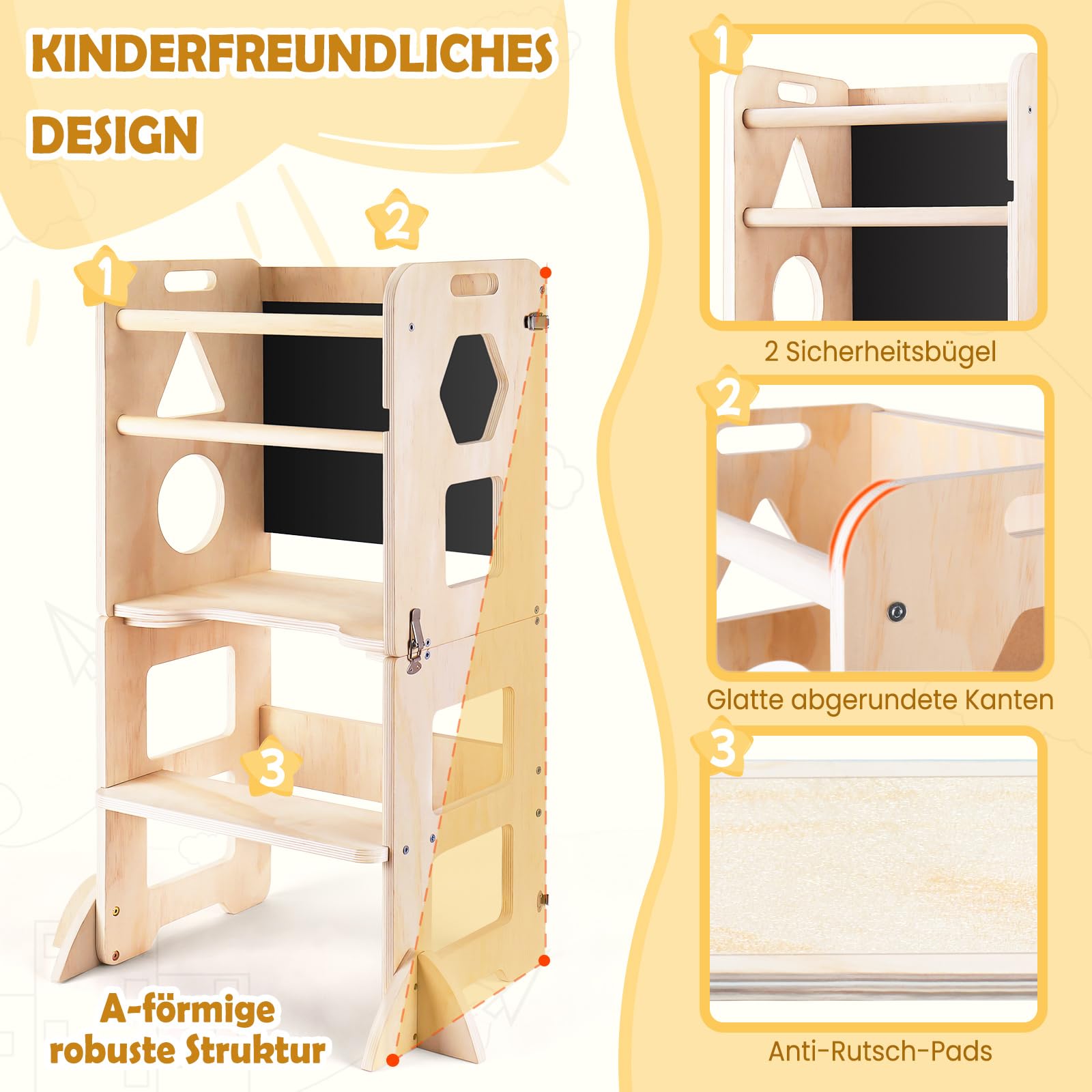 3-in-1 Foldable Learning Tower with Chalkboard for kids and family play, image 3