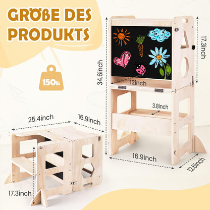 3-in-1 Foldable Learning Tower with Chalkboard for kids and family play, image 7