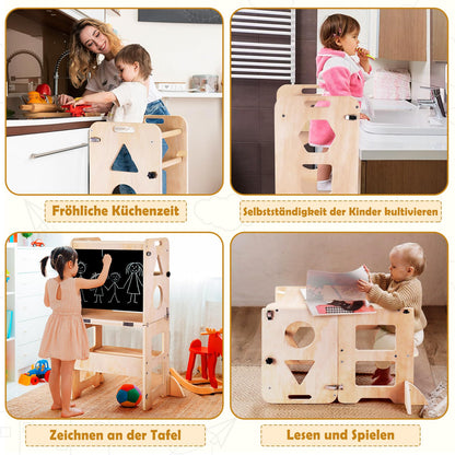 3-in-1 Foldable Learning Tower with Chalkboard for kids and family play, image 8