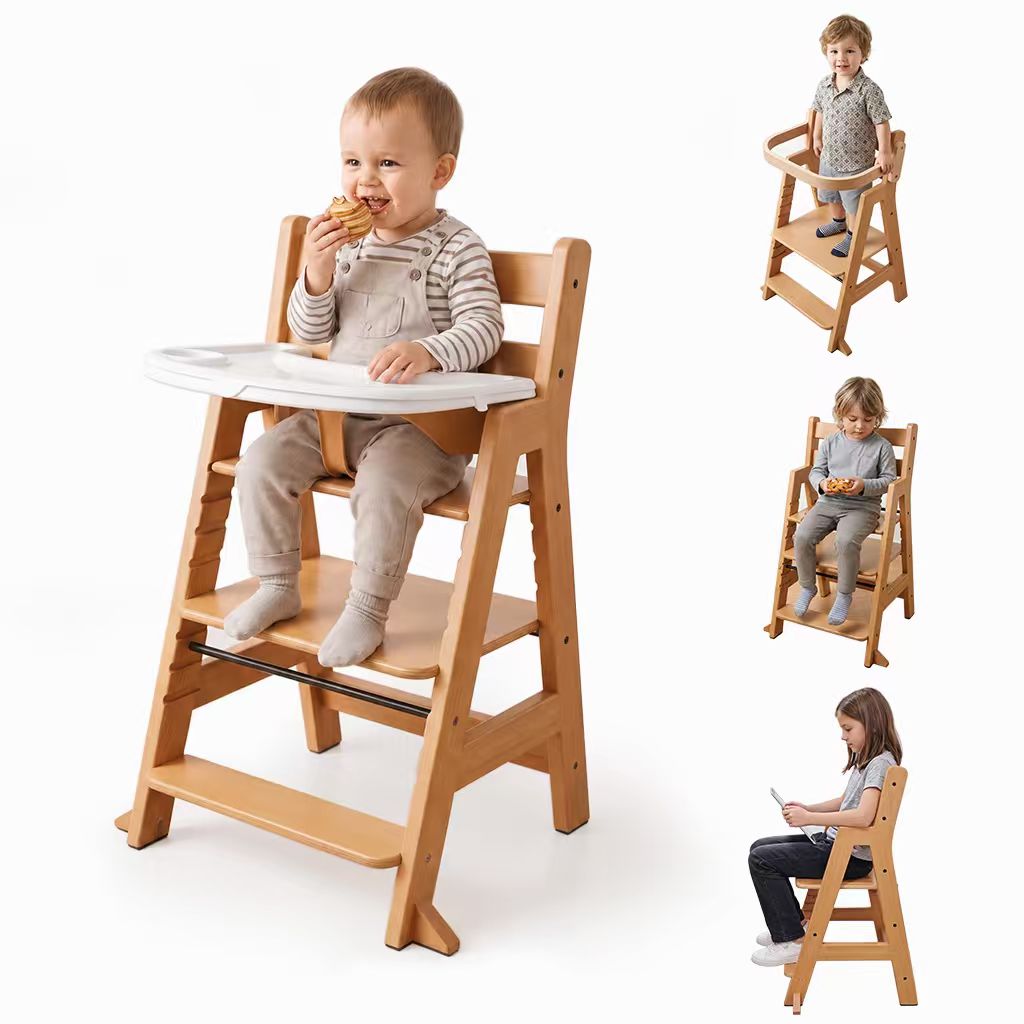 Grow with me wooden high chair made from natural beech wood for babies and toddlers