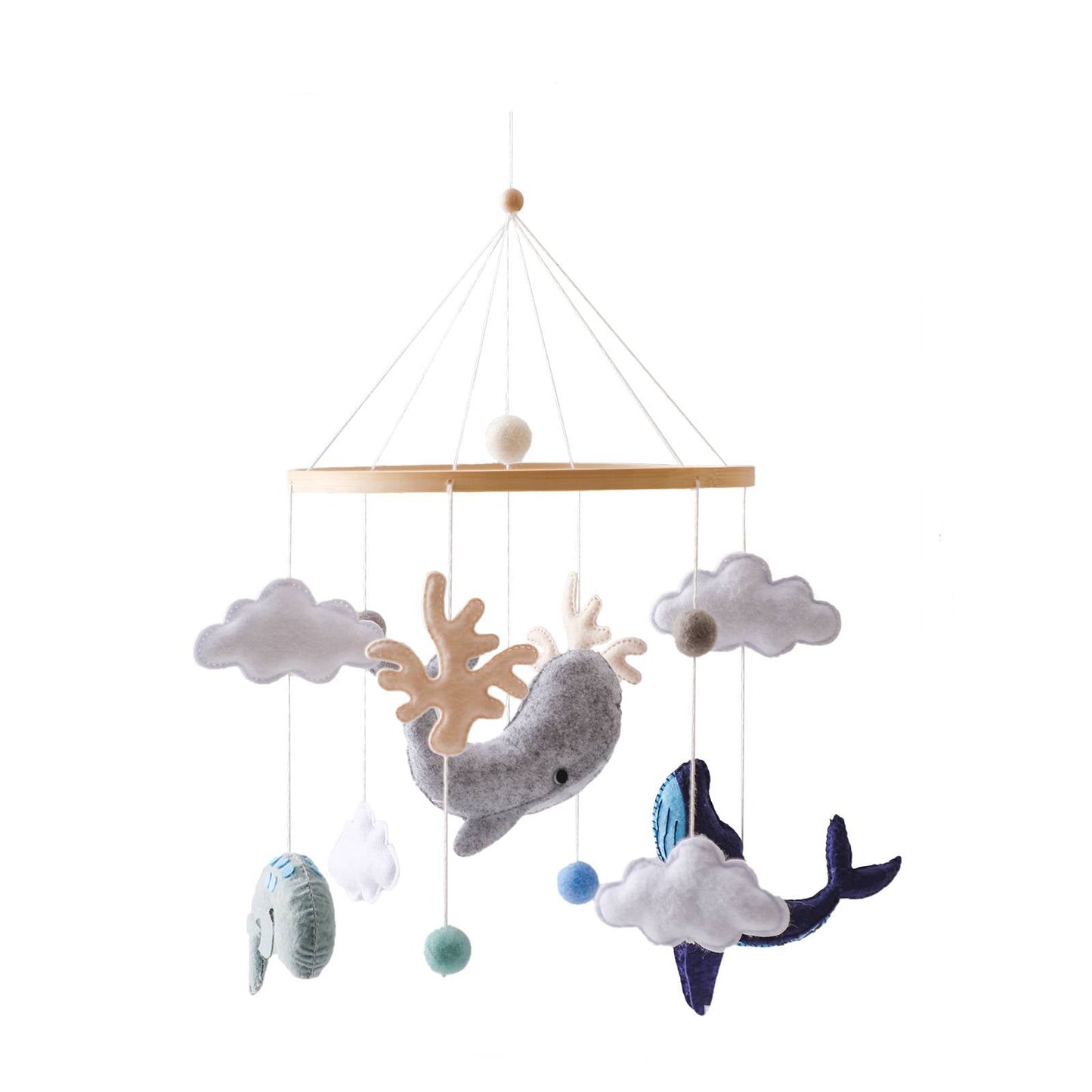 Handmade felt baby mobile adding a calming decoration to newborn nursery