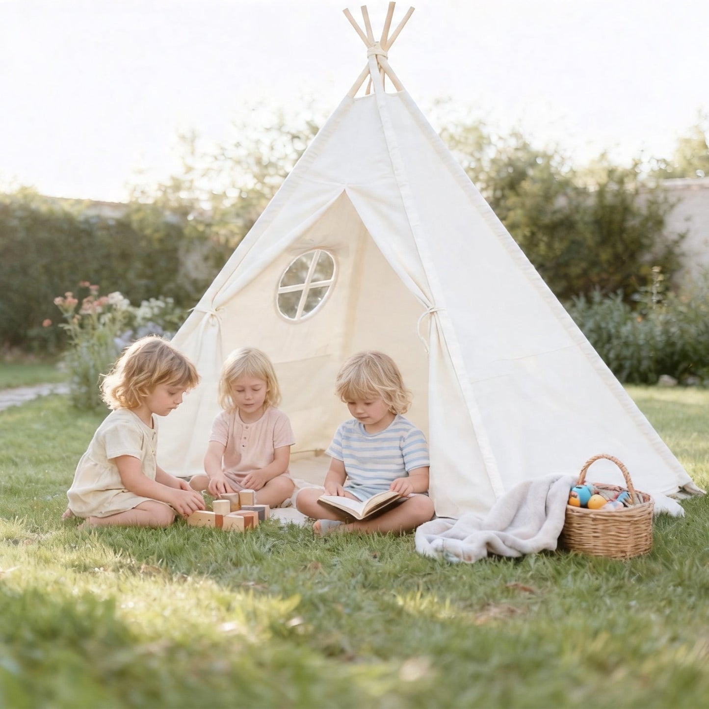 Indoor kids playhouse tent with round window for creative play and relaxation