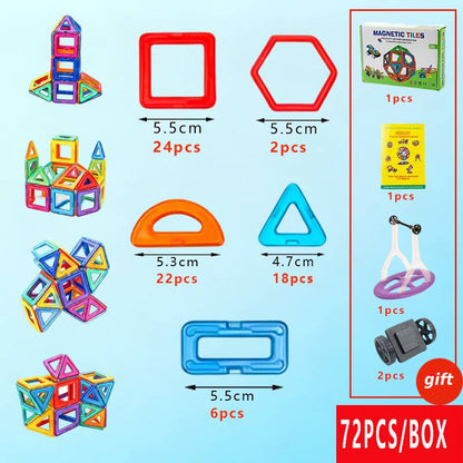 Child building a castle with magnetic construction blocks
