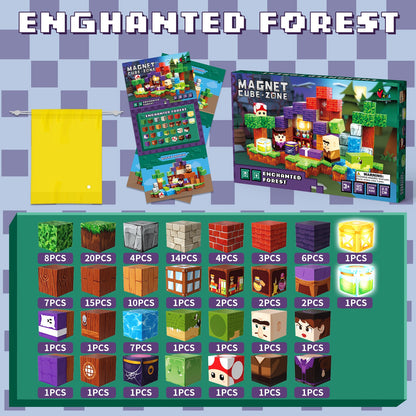 Kids building fantasy castle with magnetic toy blocks