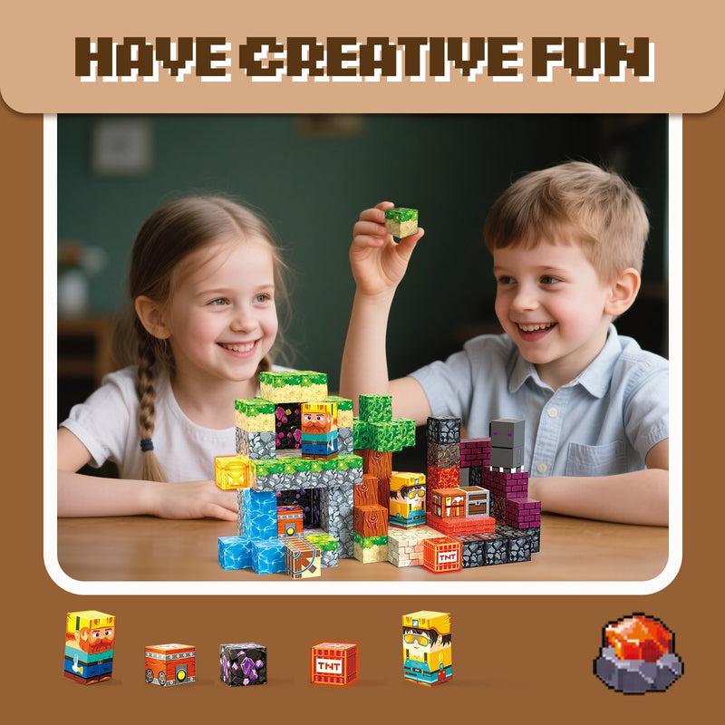 Kids creating a magnetic cave building world
