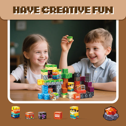 Kids creating a magnetic cave building world
