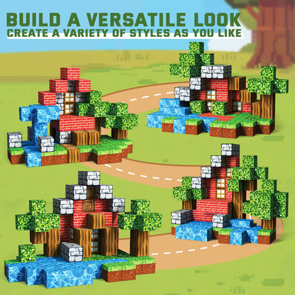 Kids creating 3D structures with magnetic building blocks