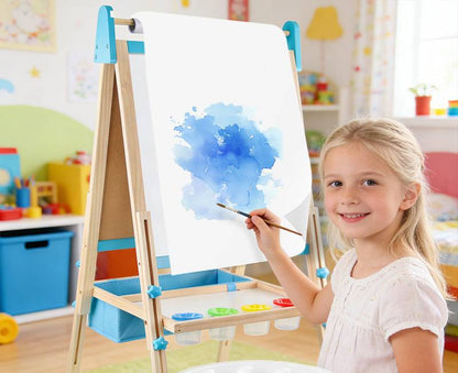 Wooden chalkboard easel for children's creative play