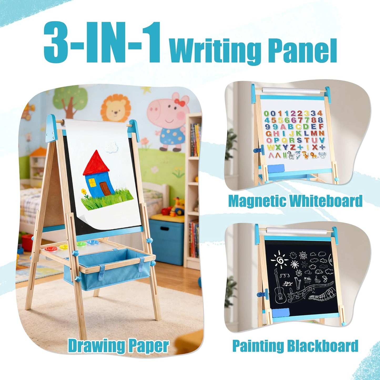 2 in 1 wooden kids easel with whiteboard and chalkboard