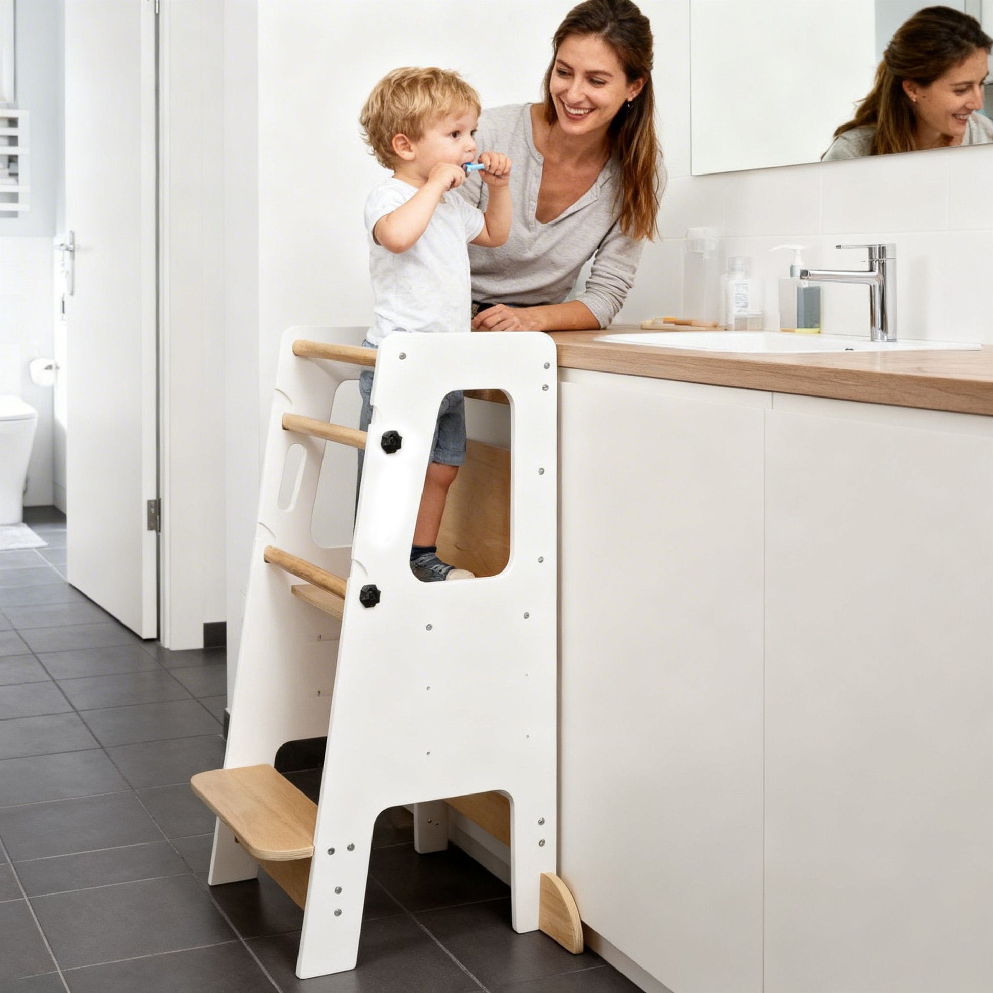 Kids learning tower for kitchen counter use during supervised daily activities