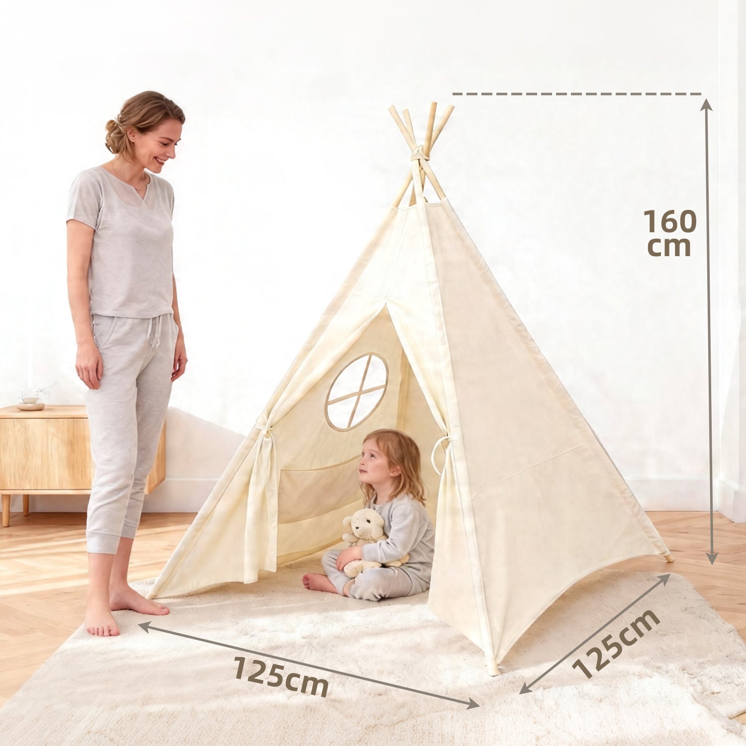 Kids teepee tent used as a cozy reading nook in a children's bedroom
