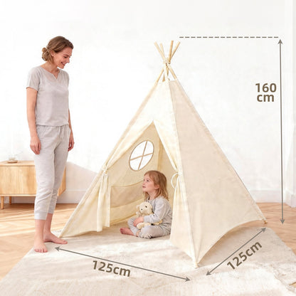 Kids teepee tent used as a cozy reading nook in a children's bedroom
