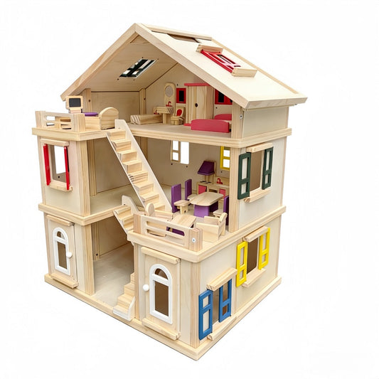Large Wooden Dollhouse for kids and family play, image 1