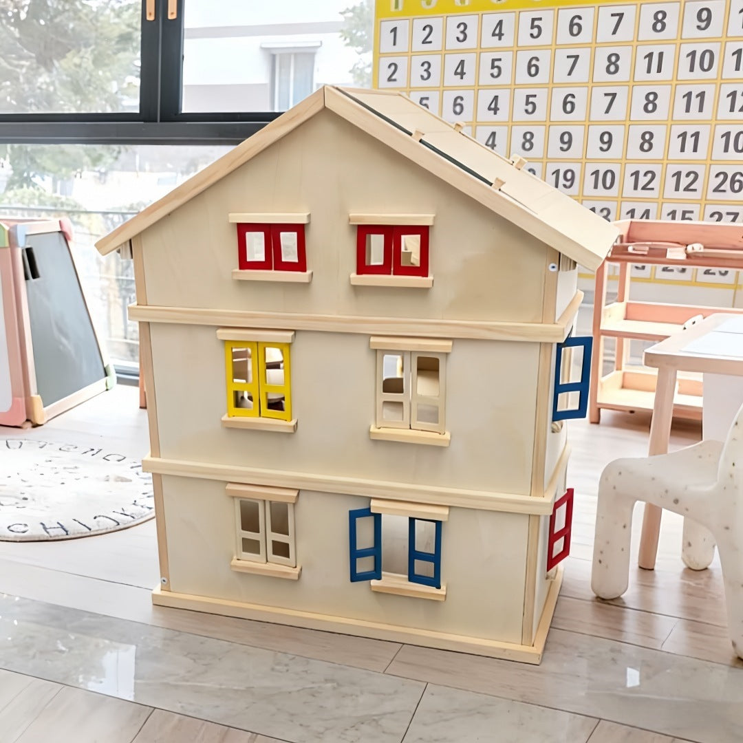 Large Wooden Dollhouse for kids and family play, image 2