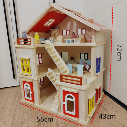 Large Wooden Dollhouse for kids and family play, image 3