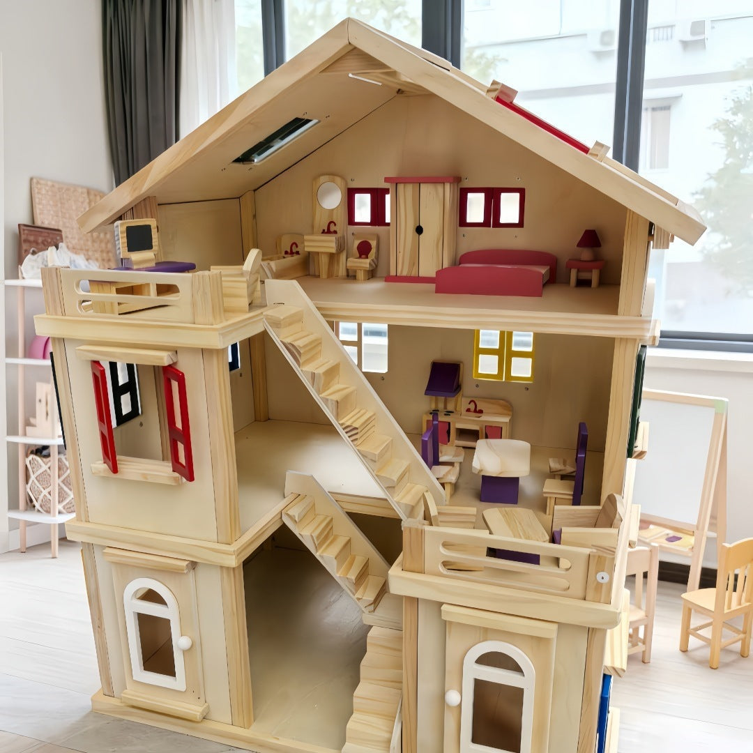 Large Wooden Dollhouse for kids and family play, image 4