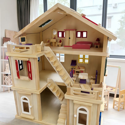Large Wooden Dollhouse for kids and family play, image 4