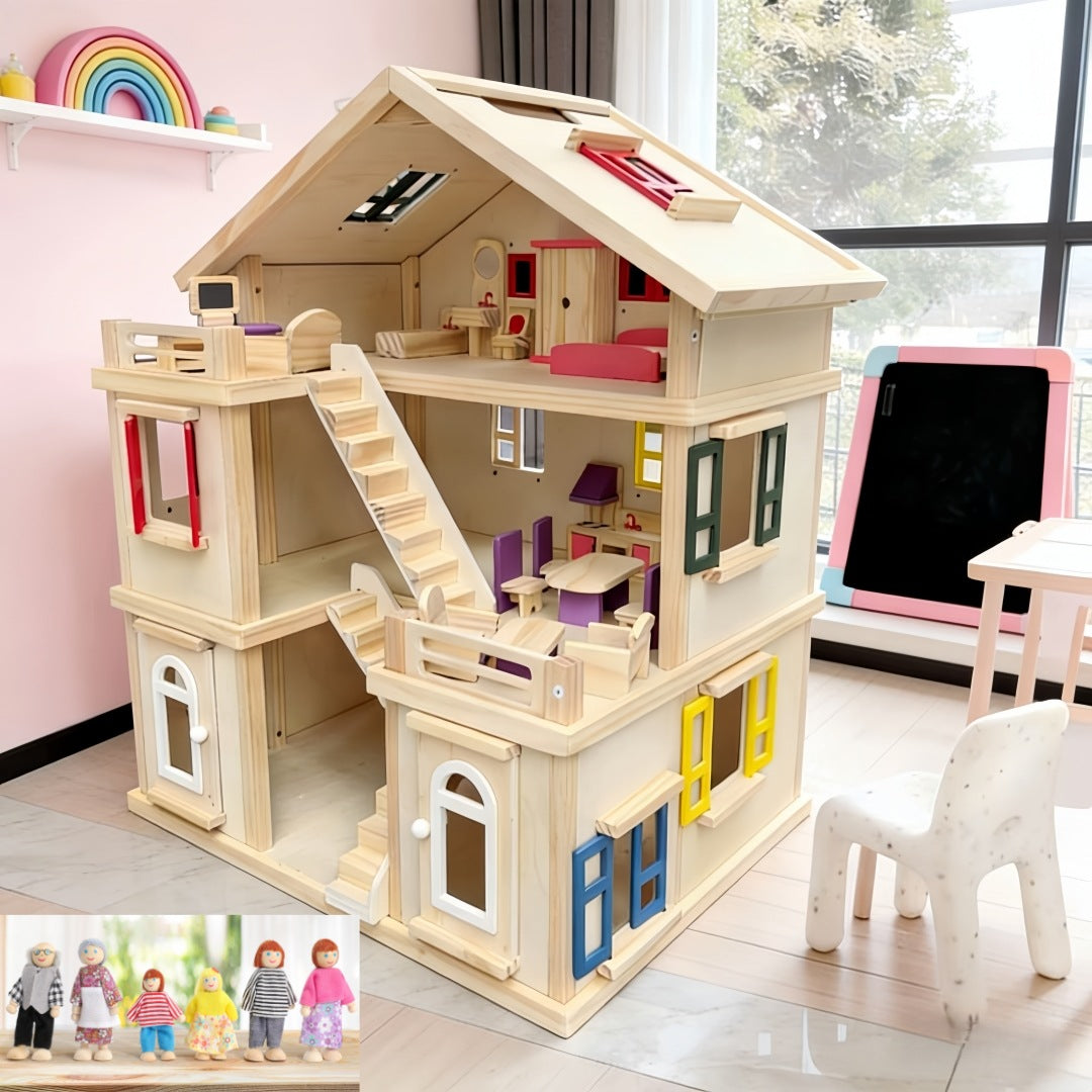 Large Wooden Dollhouse for kids and family play, image 7